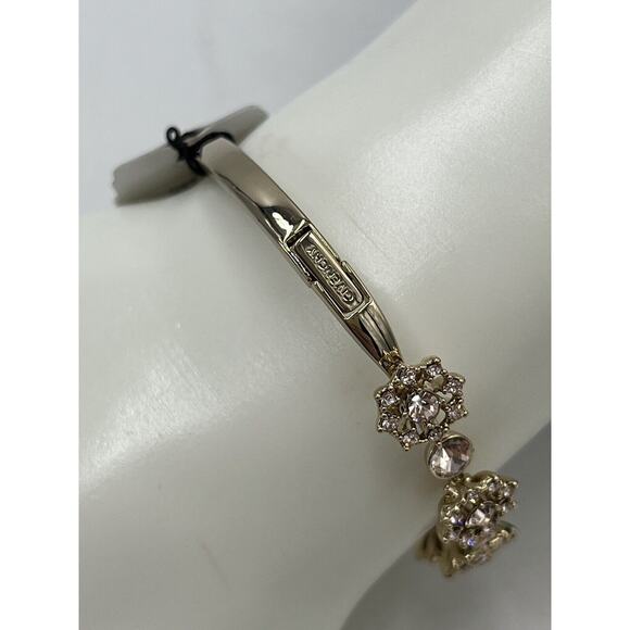 Givenchy Gold Tone Starburst Hinged Pink Crystal Flower Bangle Bracelet New - Picture 12 of 13